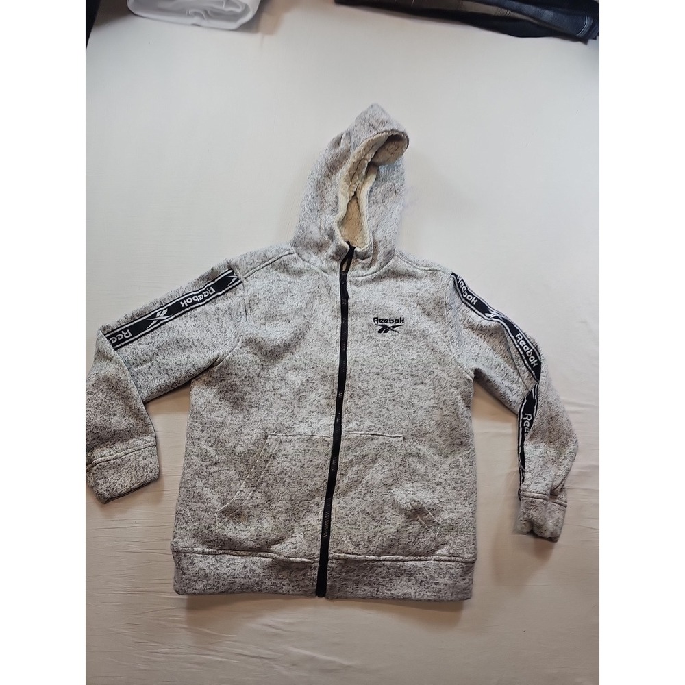 Reebok Jacket Youth Large 14/16 Gray Full Zip Hooded Cotton Blend Sherpa Lined